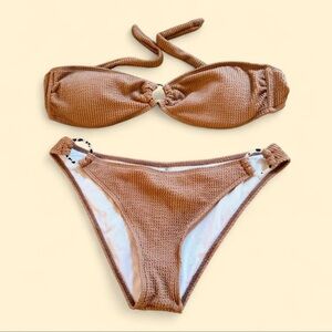 Zaful Textured Tan Ribbed Bikini Set